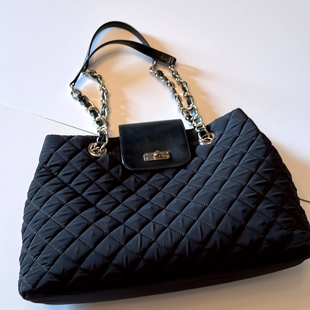 Talbots  Large Black Fabric and Leather Handbag